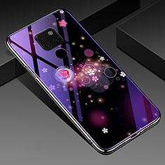 Coque Contour Silicone et Vitre Fleurs Miroir Etui Housse pour Huawei Mate 20 X 5G Violet