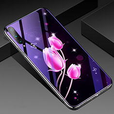 Coque Contour Silicone et Vitre Fleurs Miroir Etui Housse pour Huawei P Smart Pro (2019) Rose Rouge