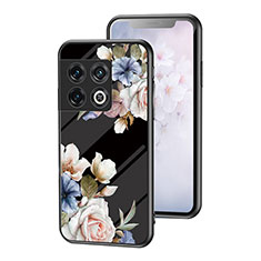 Coque Contour Silicone et Vitre Fleurs Miroir Etui Housse pour OnePlus 10 Pro 5G Noir