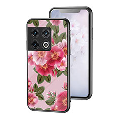 Coque Contour Silicone et Vitre Fleurs Miroir Etui Housse pour OnePlus 10 Pro 5G Rouge