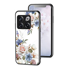 Coque Contour Silicone et Vitre Fleurs Miroir Etui Housse pour OnePlus 10T 5G Blanc