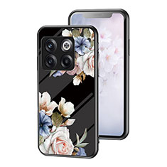 Coque Contour Silicone et Vitre Fleurs Miroir Etui Housse pour OnePlus 10T 5G Noir