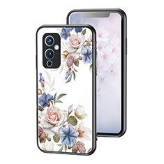 Coque Contour Silicone et Vitre Fleurs Miroir Etui Housse pour OnePlus 9 5G Blanc