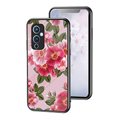 Coque Contour Silicone et Vitre Fleurs Miroir Etui Housse pour OnePlus 9 5G Rouge