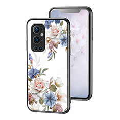 Coque Contour Silicone et Vitre Fleurs Miroir Etui Housse pour OnePlus 9 Pro 5G Blanc