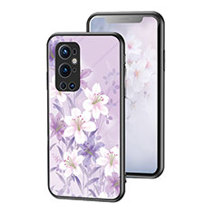 Coque Contour Silicone et Vitre Fleurs Miroir Etui Housse pour OnePlus 9 Pro 5G Violet Clair