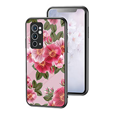 Coque Contour Silicone et Vitre Fleurs Miroir Etui Housse pour OnePlus 9RT 5G Rouge