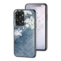 Coque Contour Silicone et Vitre Fleurs Miroir Etui Housse pour OnePlus Nord 2T 5G Bleu