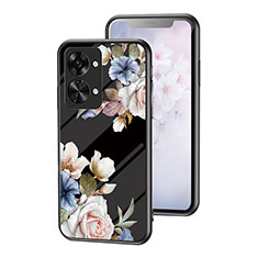 Coque Contour Silicone et Vitre Fleurs Miroir Etui Housse pour OnePlus Nord 2T 5G Noir