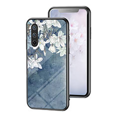 Coque Contour Silicone et Vitre Fleurs Miroir Etui Housse pour OnePlus Nord CE 5G Bleu