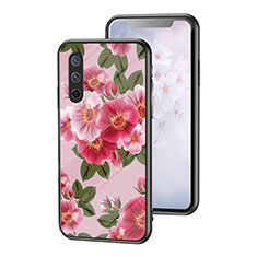 Coque Contour Silicone et Vitre Fleurs Miroir Etui Housse pour OnePlus Nord CE 5G Rouge