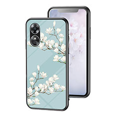 Coque Contour Silicone et Vitre Fleurs Miroir Etui Housse pour Oppo A17 Cyan