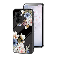 Coque Contour Silicone et Vitre Fleurs Miroir Etui Housse pour Oppo A56S 5G Noir