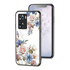 Coque Contour Silicone et Vitre Fleurs Miroir Etui Housse pour Oppo A57 4G Blanc