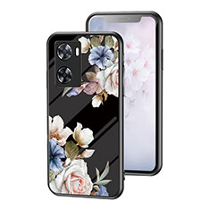 Coque Contour Silicone et Vitre Fleurs Miroir Etui Housse pour Oppo A57 4G Noir