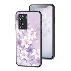 Coque Contour Silicone et Vitre Fleurs Miroir Etui Housse pour Oppo A57 4G Violet Clair