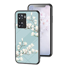 Coque Contour Silicone et Vitre Fleurs Miroir Etui Housse pour Oppo A57s Cyan