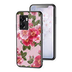 Coque Contour Silicone et Vitre Fleurs Miroir Etui Housse pour Oppo A77 5G Rouge