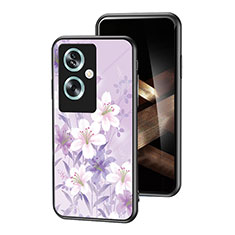 Coque Contour Silicone et Vitre Fleurs Miroir Etui Housse pour Oppo A79 5G Violet Clair