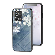 Coque Contour Silicone et Vitre Fleurs Miroir Etui Housse pour Oppo F21s Pro 4G Bleu