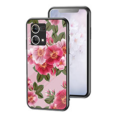 Coque Contour Silicone et Vitre Fleurs Miroir Etui Housse pour Oppo F21s Pro 4G Rouge