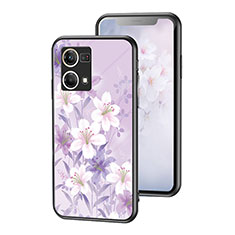 Coque Contour Silicone et Vitre Fleurs Miroir Etui Housse pour Oppo F21s Pro 4G Violet Clair