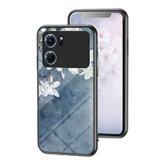 Coque Contour Silicone et Vitre Fleurs Miroir Etui Housse pour Oppo K10 5G Bleu