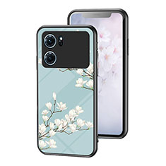 Coque Contour Silicone et Vitre Fleurs Miroir Etui Housse pour Oppo K10 5G Cyan