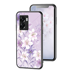 Coque Contour Silicone et Vitre Fleurs Miroir Etui Housse pour Oppo K10 5G India Violet Clair