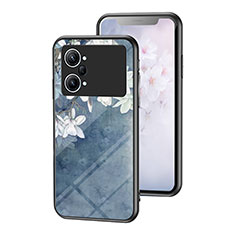 Coque Contour Silicone et Vitre Fleurs Miroir Etui Housse pour Oppo K10 Pro 5G Bleu