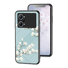 Coque Contour Silicone et Vitre Fleurs Miroir Etui Housse pour Oppo K10 Pro 5G Cyan