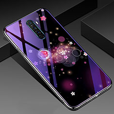 Coque Contour Silicone et Vitre Fleurs Miroir Etui Housse pour Oppo Reno Ace Violet