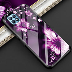 Coque Contour Silicone et Vitre Fleurs Miroir Etui Housse pour Oppo Reno4 SE 5G Violet
