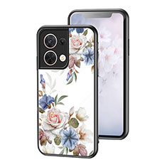 Coque Contour Silicone et Vitre Fleurs Miroir Etui Housse pour Oppo Reno8 5G Blanc