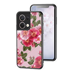 Coque Contour Silicone et Vitre Fleurs Miroir Etui Housse pour Oppo Reno8 5G Rouge