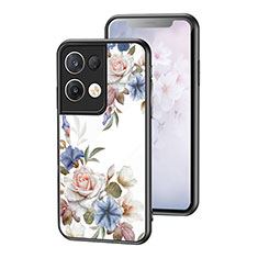 Coque Contour Silicone et Vitre Fleurs Miroir Etui Housse pour Oppo Reno8 Pro+ Plus 5G Blanc