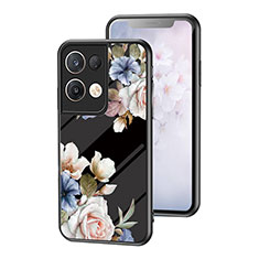 Coque Contour Silicone et Vitre Fleurs Miroir Etui Housse pour Oppo Reno8 Pro+ Plus 5G Noir