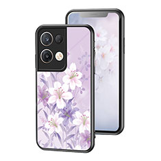 Coque Contour Silicone et Vitre Fleurs Miroir Etui Housse pour Oppo Reno9 Pro+ Plus 5G Violet Clair