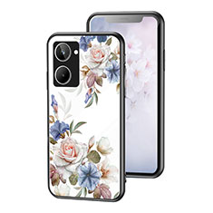 Coque Contour Silicone et Vitre Fleurs Miroir Etui Housse pour Realme 10 4G Blanc