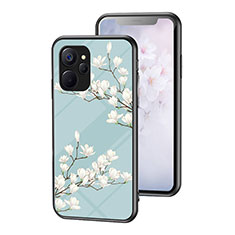 Coque Contour Silicone et Vitre Fleurs Miroir Etui Housse pour Realme 10 5G Cyan