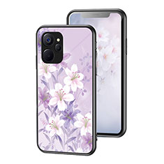 Coque Contour Silicone et Vitre Fleurs Miroir Etui Housse pour Realme 10 5G Violet Clair