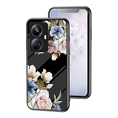 Coque Contour Silicone et Vitre Fleurs Miroir Etui Housse pour Realme 10 Pro+ Plus 5G Noir