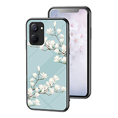 Coque Contour Silicone et Vitre Fleurs Miroir Etui Housse pour Realme 10S 5G Cyan