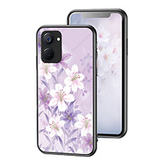 Coque Contour Silicone et Vitre Fleurs Miroir Etui Housse pour Realme 10S 5G Violet Clair