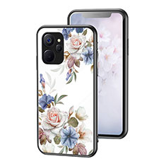 Coque Contour Silicone et Vitre Fleurs Miroir Etui Housse pour Realme 10T 5G Blanc