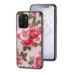 Coque Contour Silicone et Vitre Fleurs Miroir Etui Housse pour Realme 10T 5G Rouge