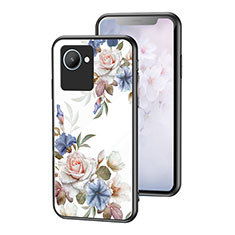 Coque Contour Silicone et Vitre Fleurs Miroir Etui Housse pour Realme C30 Blanc