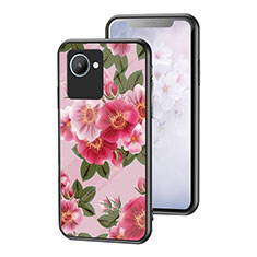 Coque Contour Silicone et Vitre Fleurs Miroir Etui Housse pour Realme C30 Rouge