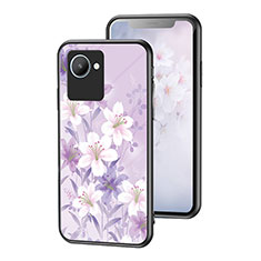 Coque Contour Silicone et Vitre Fleurs Miroir Etui Housse pour Realme C30s Violet Clair