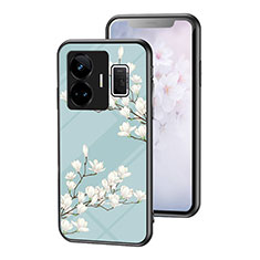 Coque Contour Silicone et Vitre Fleurs Miroir Etui Housse pour Realme GT Neo5 240W 5G Cyan